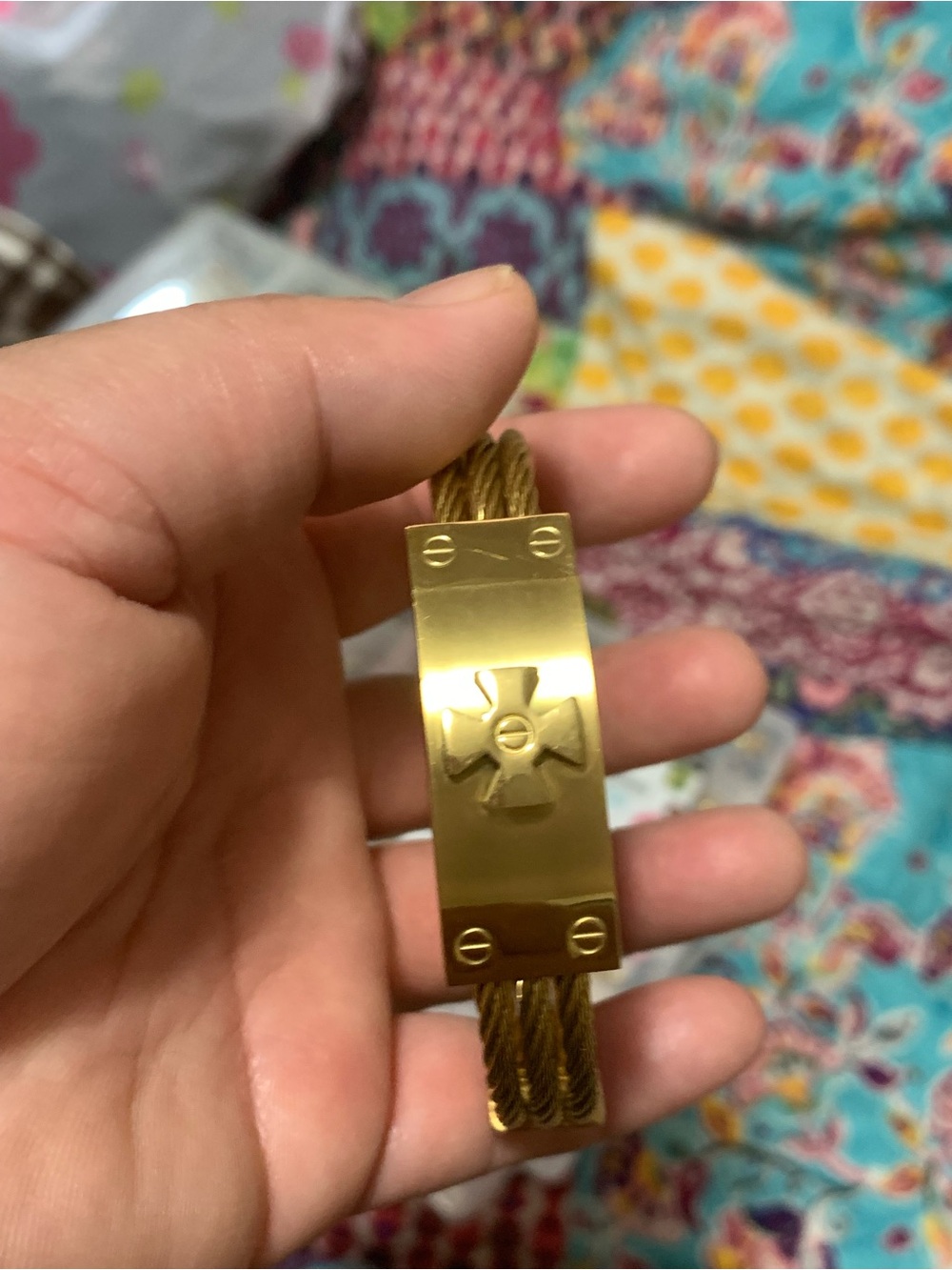 Gold-Tone Cross Emblem Cable Bracelet